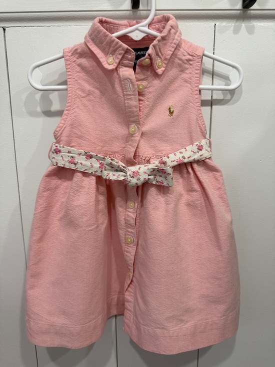 Ralph Lauren Other - Ralph Lauren Baby Girl Dress 18M Pink Cotton Button Front Bow Belt Polo Infant